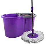 TM Electron Easyclick Juego de fregona giratoria con mopa de Microfibra y Cubo Incluido. Escurre fácil, Acero Inoxidable, Morado, 50x27x27 cm