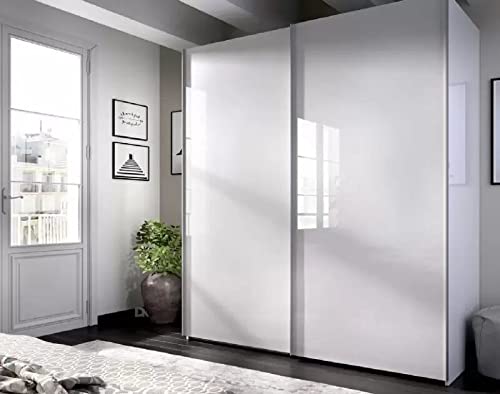 DECOR NATUR-Armario DE Ancho 150 ALTO204Y Fondo 65, 2PUERTAS CORREDERAS Modelo Slide Color Blanco Brillo