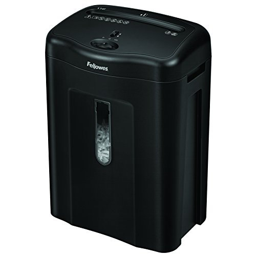 Fellowes 11C - Destructora trituradora de papel, corte en partículas, destruye hasta 11 hojas, uso personal, tritura tarjetas de crédito, color negro