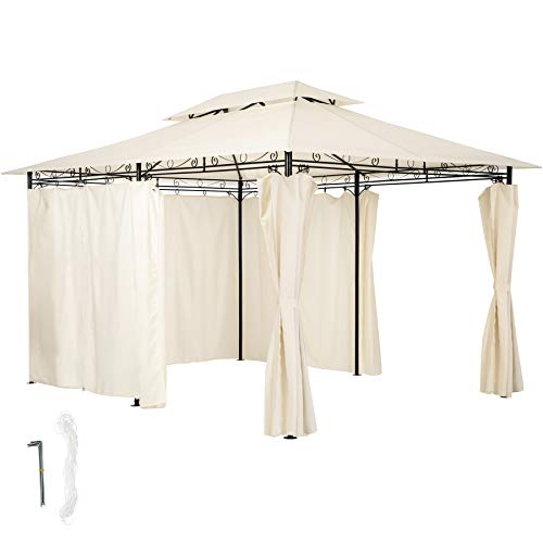 TecTake 800793 Carpa Pabellón 3x4m, Tienda Cenador, Impermeable & Resistente a UV, Fiestas Eventos, Terraza Jardin Exterior, Incl. Paneles Laterales (Crema)