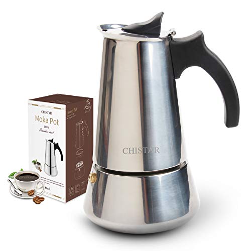 CHISTAR Cafetera Italiana, Cafetera Espresso Induccion en Acero Inoxidable, Induccion 6 Tazas (300ml)