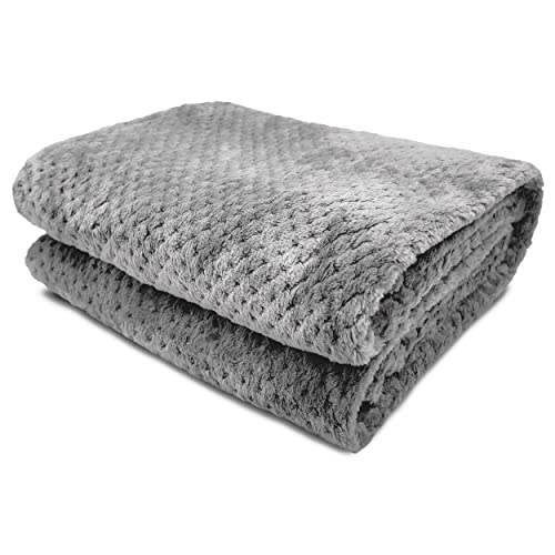 HTE Manta Cama 150/180 de Microfibra, Manta Suave para Sofá, Manta Coche Ideal para Viaje, Manta Polar 220 x 240 cm Muy Caliente (Gris 220x240cm)