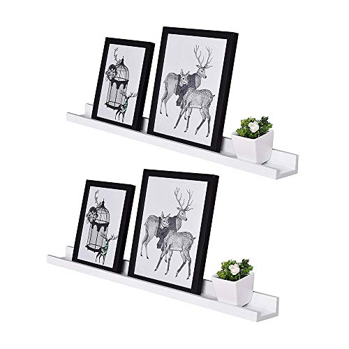AHDECOR Juego de 2 Estantes murales Estanterías de Pared de Madera para Marcos de Fotos y Libros, 38.1x10.16cm, Blanco