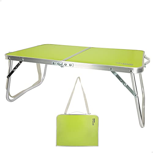 AKTIVE 52811 - Mesa playa plegable, Mesa baja playa, 60x40x26 cm, color verde, estructura de metal, tablero de madera, mesa plegable camping pequeña, cierre de seguridad, AKTIVE Camping