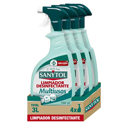 Sanytol – Limpiador Desinfectante Multiusos, Elimina Bacterias, Hongos y Virus Sin Lejía, Perfume Eucaliptus, Pack de 4 x 750 Ml, 3000 Mililitros