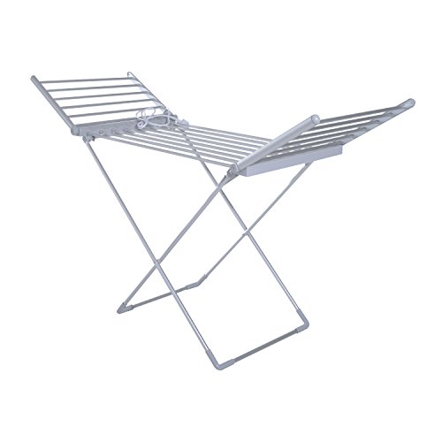 HOMCOM Tendedero Eléctrico Plegable con Alas Secador de Ropa Tendedero de Pie 8 Barras Base en Forma X Extensible 149x54x92cm Aluminio