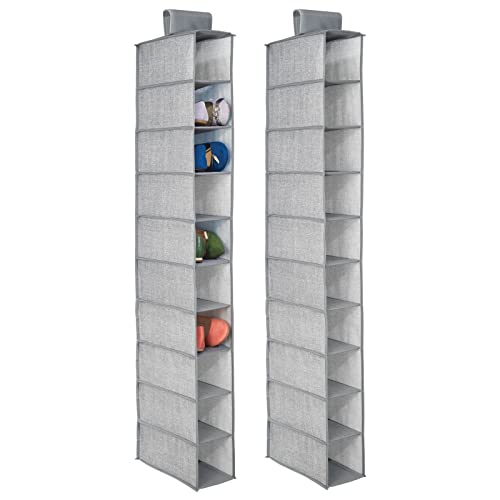 mDesign Juego de 2 muebles zapateros para colgar – Organizador de zapatos para armario con 10 compartimentos - Estanterías para zapatos, bolsos o carteras – Color gris