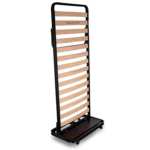 EVERGREENWEB MATERASSI & BEDS Cama Plegable con Cierre Vertical, somier Ahorra Espacio con láminas de Madera de Haya, con Ruedas y Correas elásticas para Poder Sujetar el colchón.