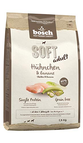 bosch HPC SOFT adult | Pollo y Plátano | Comida semihúmeda (18 % humedad residual) para perros adultos de todas las razas | Sin Cereales | 2,5 kg