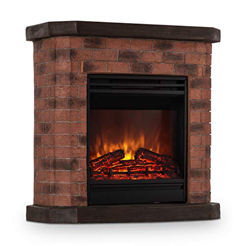 KLARSTEIN Villach Brick Edition - Chimenea eléctrica, Efecto de Llamas LED, Brillo Regulable, Rendimiento 1800 W, Polietileno, Mando a Distancia, Polystone, Diseño de ladrillo simulado, Marrón