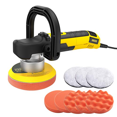 URCERI Pulidora Excéntrica Coche Profesional, 710W, 2500-6500RPM, 6 velocidades Ajustables, Pulidora de órbita aleatoria para Limpiar, Encerar, Pulir, Asa cambiable, Función 3 en 1