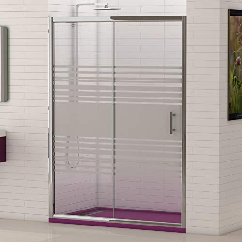 Mamparas de Ducha FRONTAL corredera - EstiloBaño® MIAMI - Fijo y Puerta corredera- SERIGRAFIA 2 hojas cristal templado - Varias Medidas Disponibles - Ancho 120 cm (adaptable 117 a 120 cm)