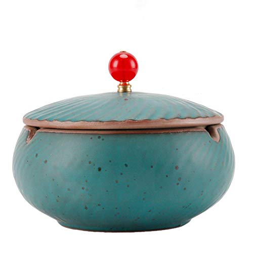 ONEDERZ Cenicero a prueba de viento del De cerámica con Tapa antiolor, para Mesa de café, pequeño decoración, apartamento, Dormitorio, balcón, Azul, 11x 8.5cm