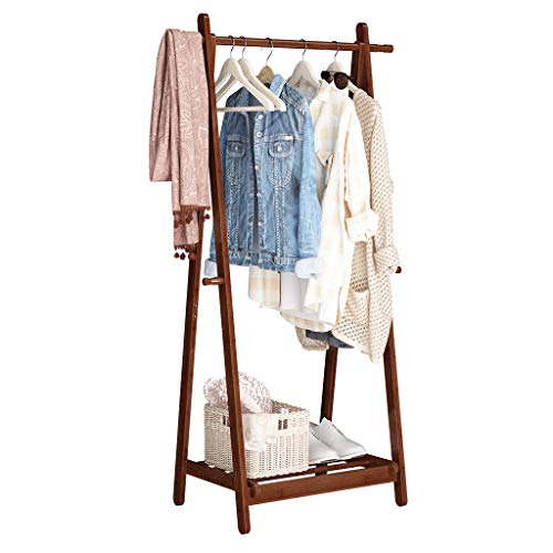 LANGRIA Perchero de Pie Plegable de Bambú con 4 Ganchos Laterales y para Secar la Ropa Estante Inferior con Espacio Extra para Zapatos Diseño Forma de A, Color Natural de Bambú