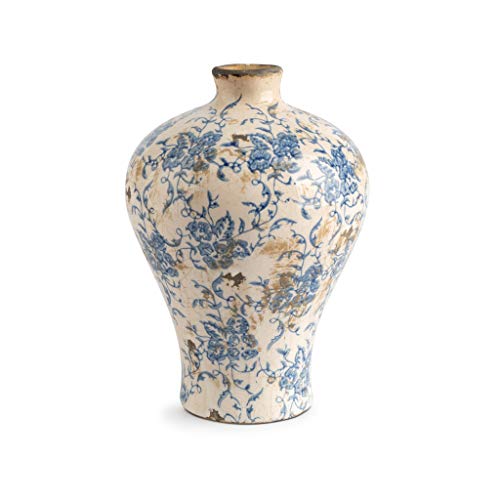 Black Velvet Studio Jarrón Chino Cerámica Decorativo Color Floreado – Florero Moderno Vintage para Hogar Oficina Sala Mesa Dimensiones Grandes Modelo Ming 20 * 14 * 14 cm.